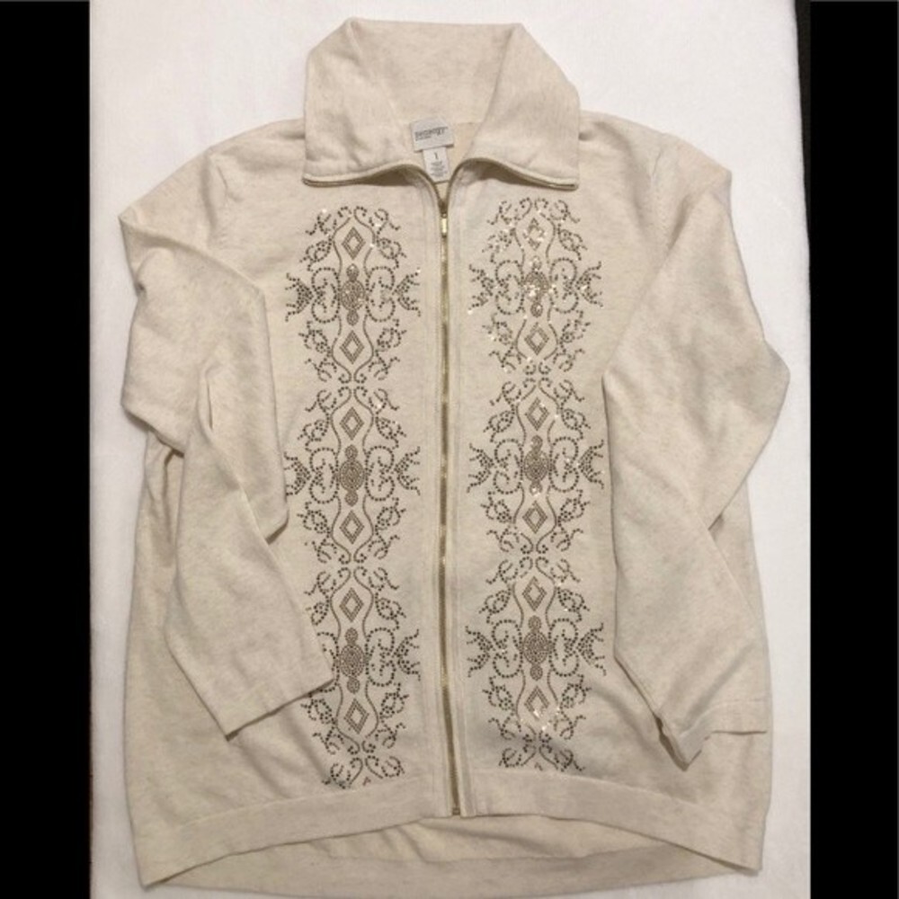 Zenergy By Chico’s Embellished Zip Up Sweater